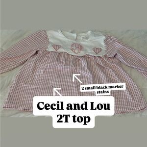 Cecil and Lou Pink Checkered Kids Top 2T CJM embroidered